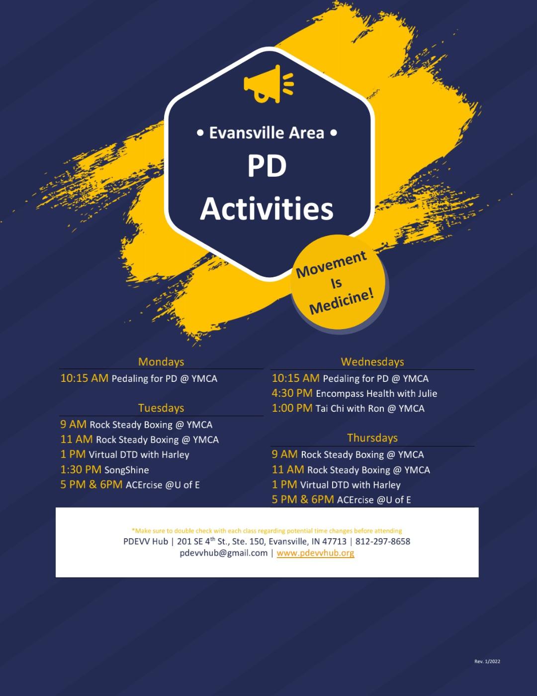 January 2022 Exercise Class Options – Parkinson's Disease Evansville